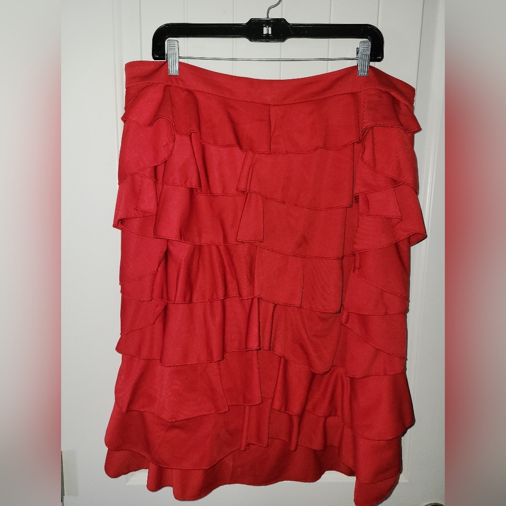 Shein X Bright Red Tiered Skirt Fully Lined High Quality